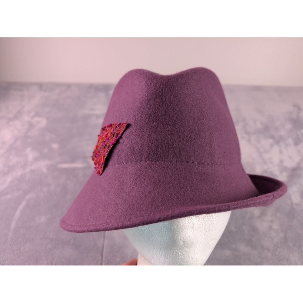 Halogen Purple 100% Wool Cloche Hat Made in Italy with Tweed Bow Accent